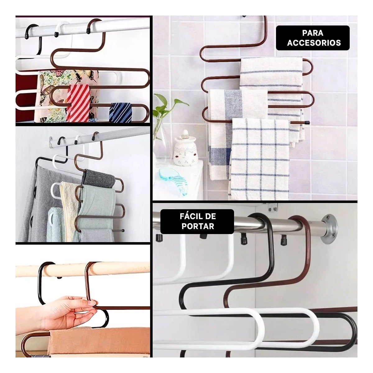 PACK6 PORTA ROPA TIPO S MARRON CON GANCHOS RESISTENTES PARA ENTRADA Y+PAPEL REGALO - 3