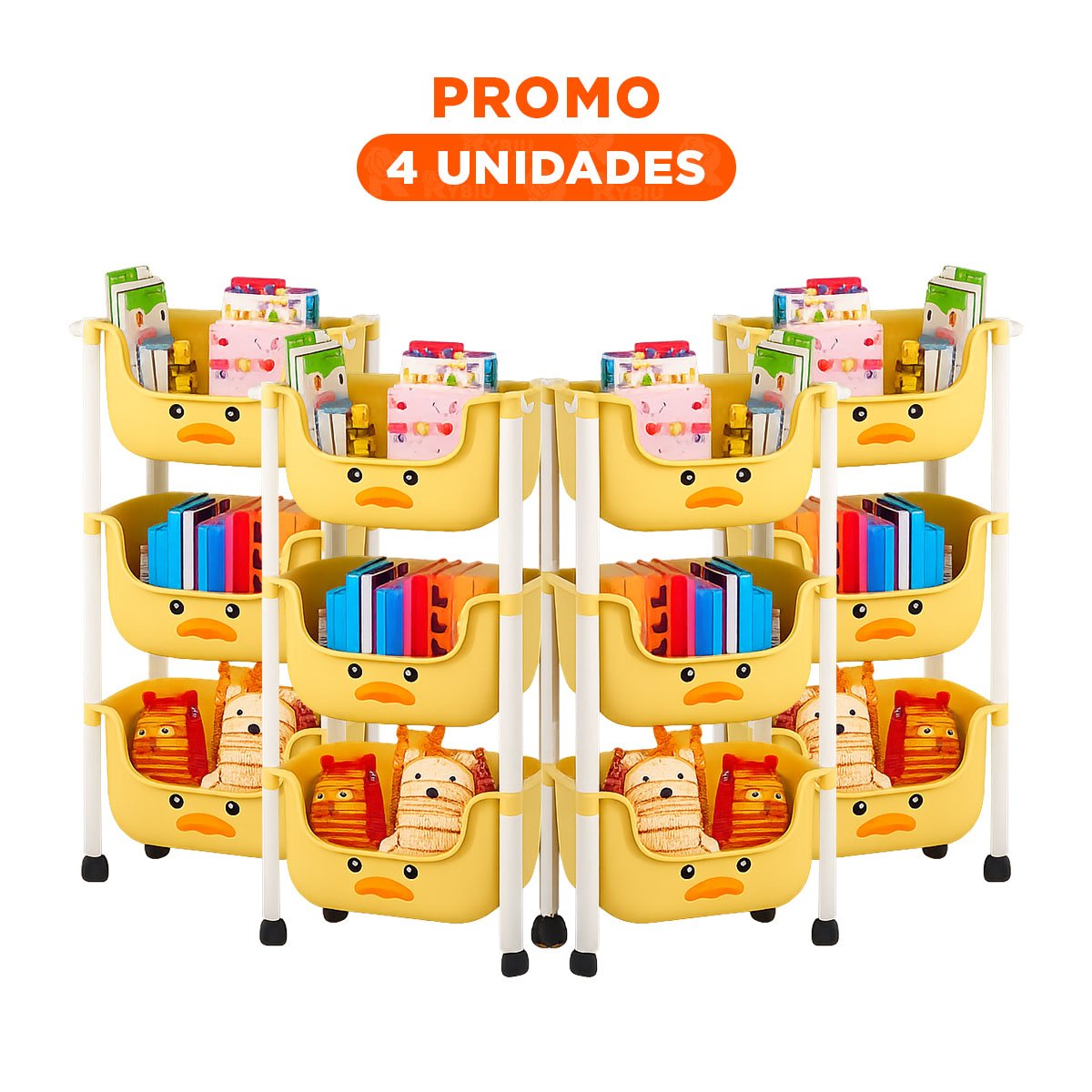 PACK4 ESTRUCTURA KAWAII 3 NIVELES ESTILO TIERNO Y FUNCIONAL AMARILLO PATO Y+REGALO STICKER - 1