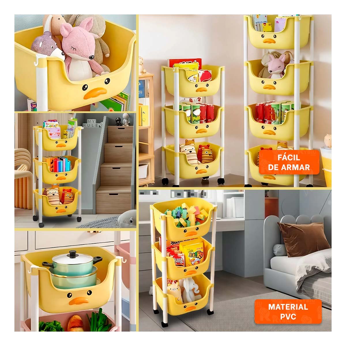 PACK4 ESTRUCTURA KAWAII 3 NIVELES ESTILO TIERNO Y FUNCIONAL AMARILLO PATO Y+REGALO STICKER - 2