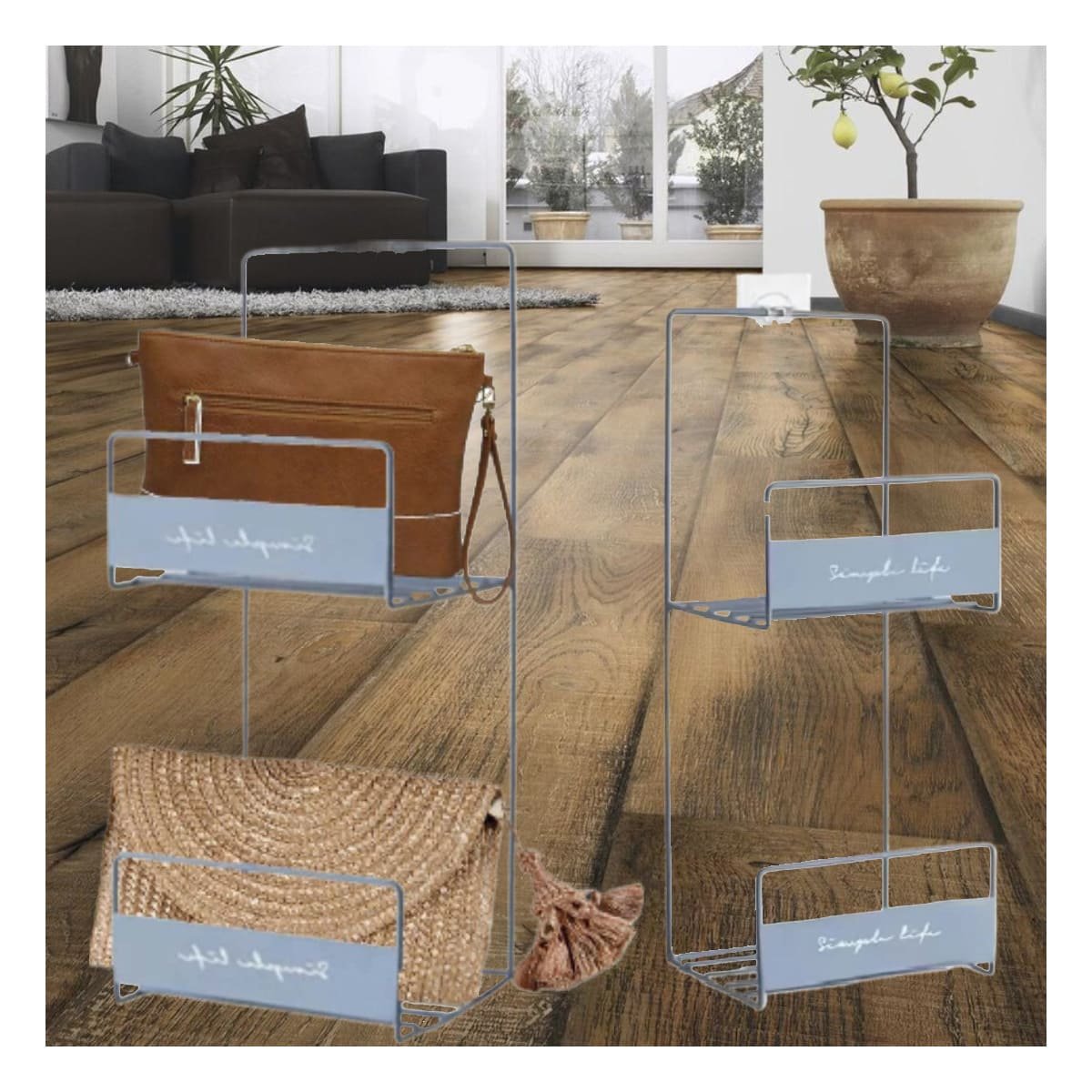 PACK12 ESTRUCTURA DOBLE NIVEL PARA CARTERAS AZUL 45X17X19CM USO DIARIO PLUS Y+PAPEL REGALO - 5