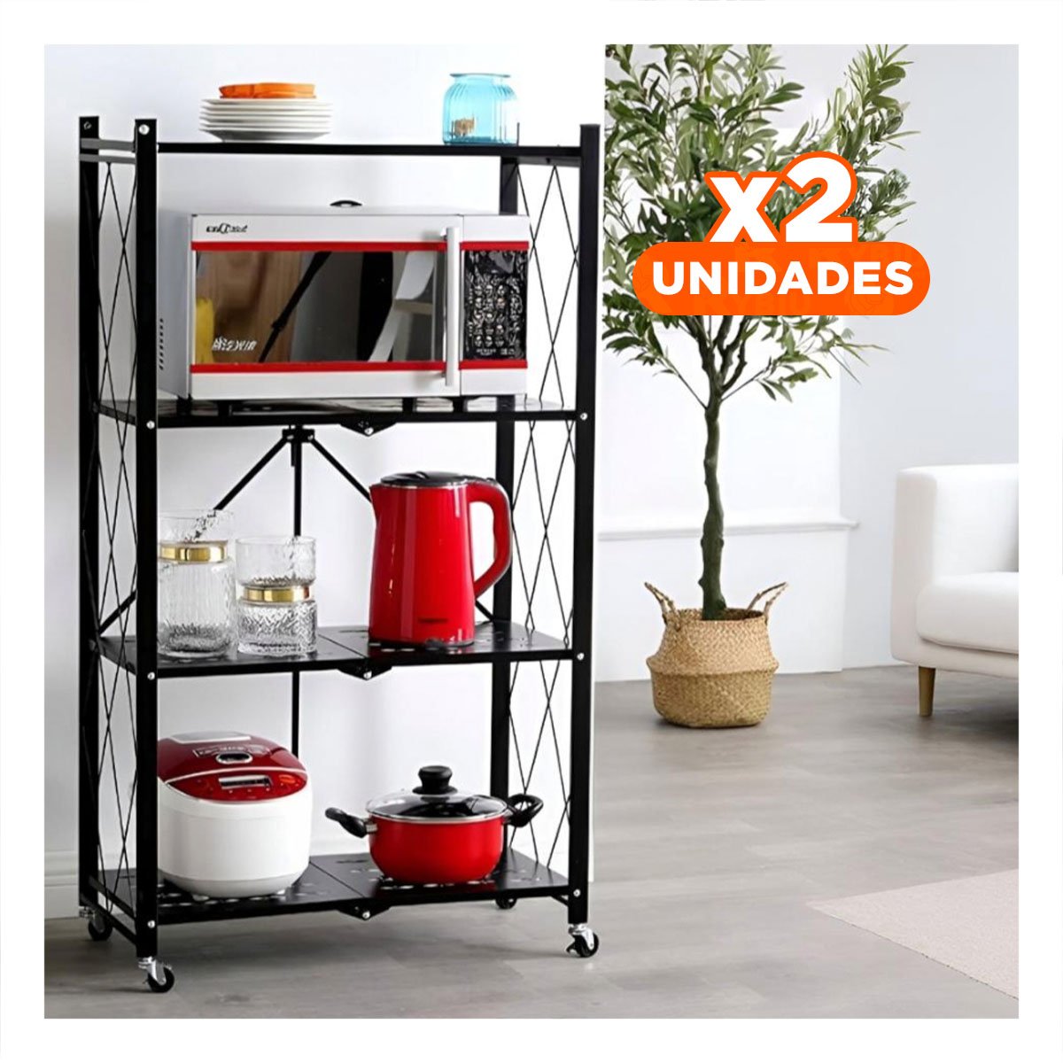 PACK2 COMPLEMENTO PLEGABLE DE METAL CON 4 NIVELES NEGRO PARA USO EN EL HOGAR Y+REGALO STICKER - 1