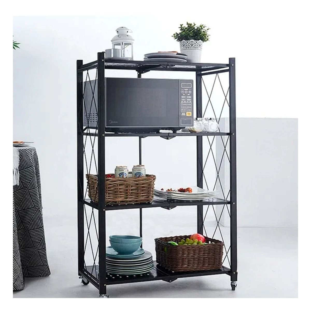PACK2 COMPLEMENTO PLEGABLE DE METAL CON 4 NIVELES NEGRO PARA USO EN EL HOGAR Y+REGALO STICKER - 3