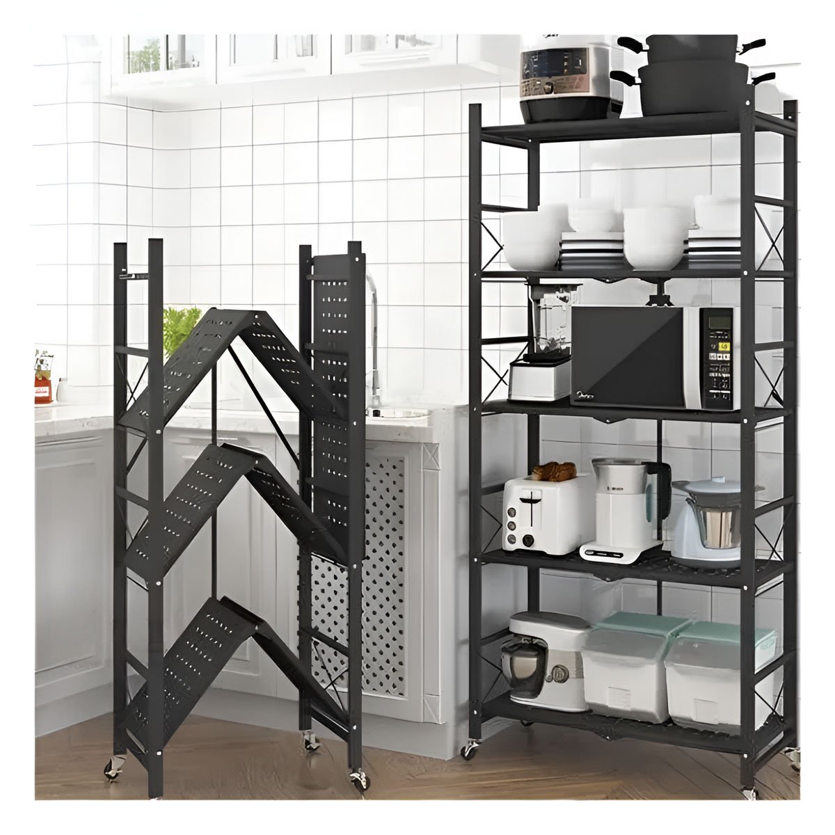 PACK2 COMPLEMENTO PLEGABLE DE METAL CON 4 NIVELES NEGRO PARA USO EN EL HOGAR Y+REGALO STICKER - 5