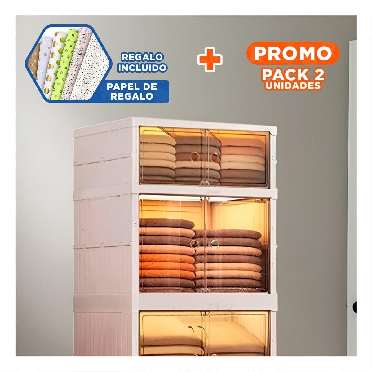 PACK2 ORGANIZADOR CON PUERTAS 3 NIVELES BLANCO 45X30X70 CM DE MARCA SEGURA Y+PAPEL REGALO - 1