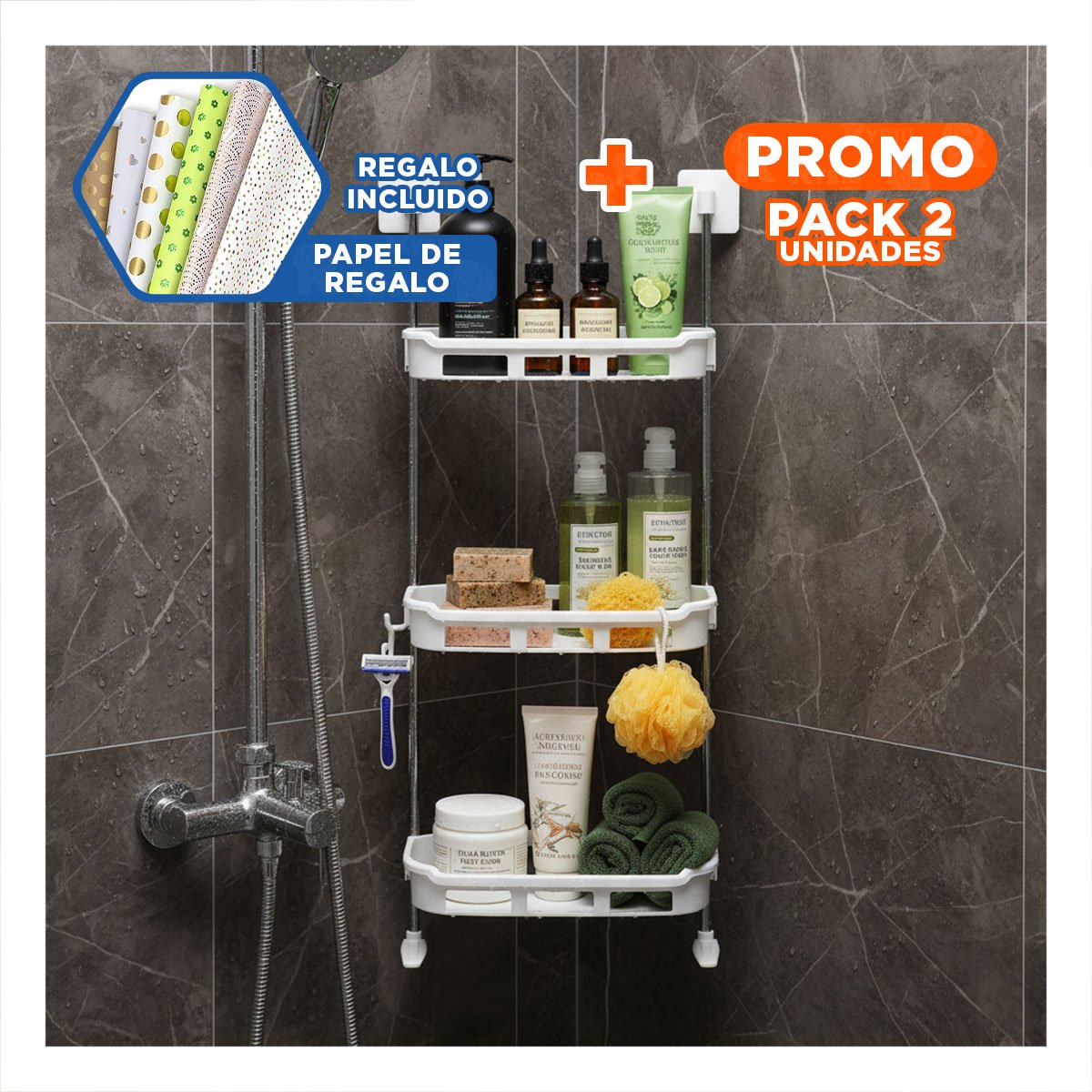 PACK2 PLATAFORMA MULTIUSO 3 NIVELES PARA ORGANIZAR PRODUCTOS DE CUIDADO Y+PAPEL REGALO - 1