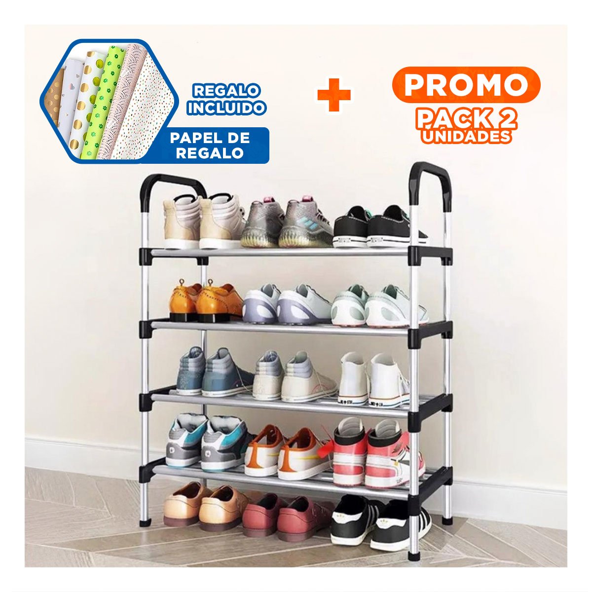 PACK2 MUEBLE VERTICAL 4 NIVELES LIGERO Y PRACTICO Y COMODO NEGRO Y+PAPEL REGALO - 1
