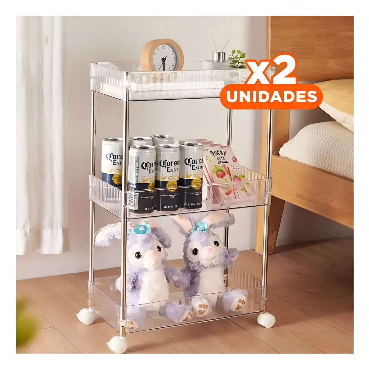 PACK2 CONTENEDOR LATERAL 3 NIVELES CON 4 RUEDAS ALMACENAJE SEGURO ACRILICO Y+REGALO STICKER - 1