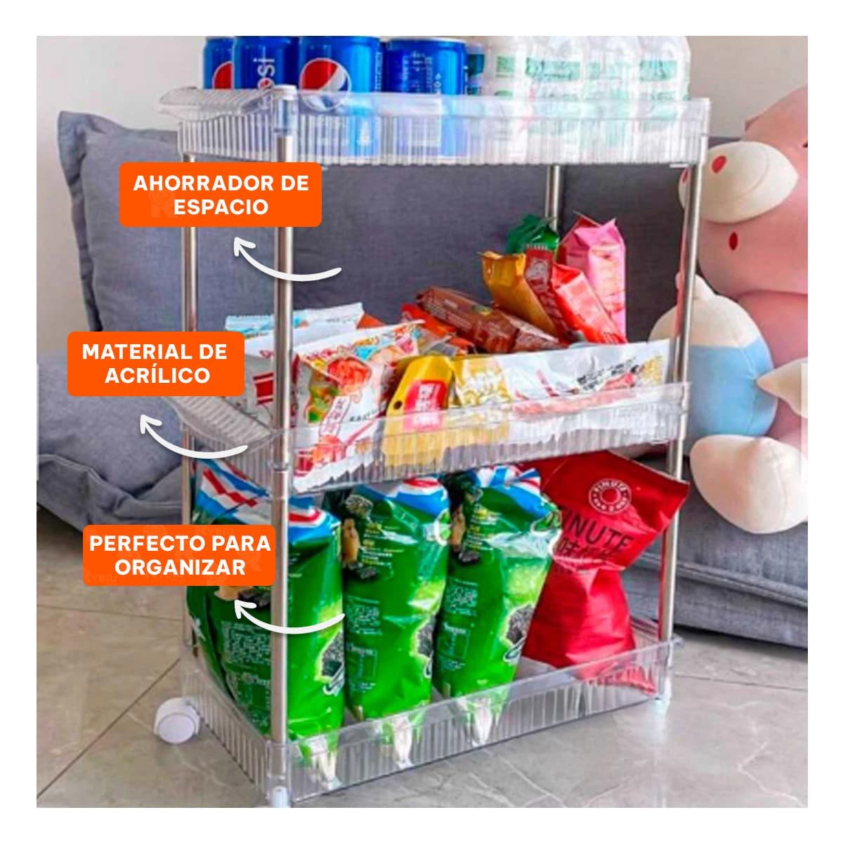 PACK2 CONTENEDOR LATERAL 3 NIVELES CON 4 RUEDAS ALMACENAJE SEGURO ACRILICO Y+REGALO STICKER - 5
