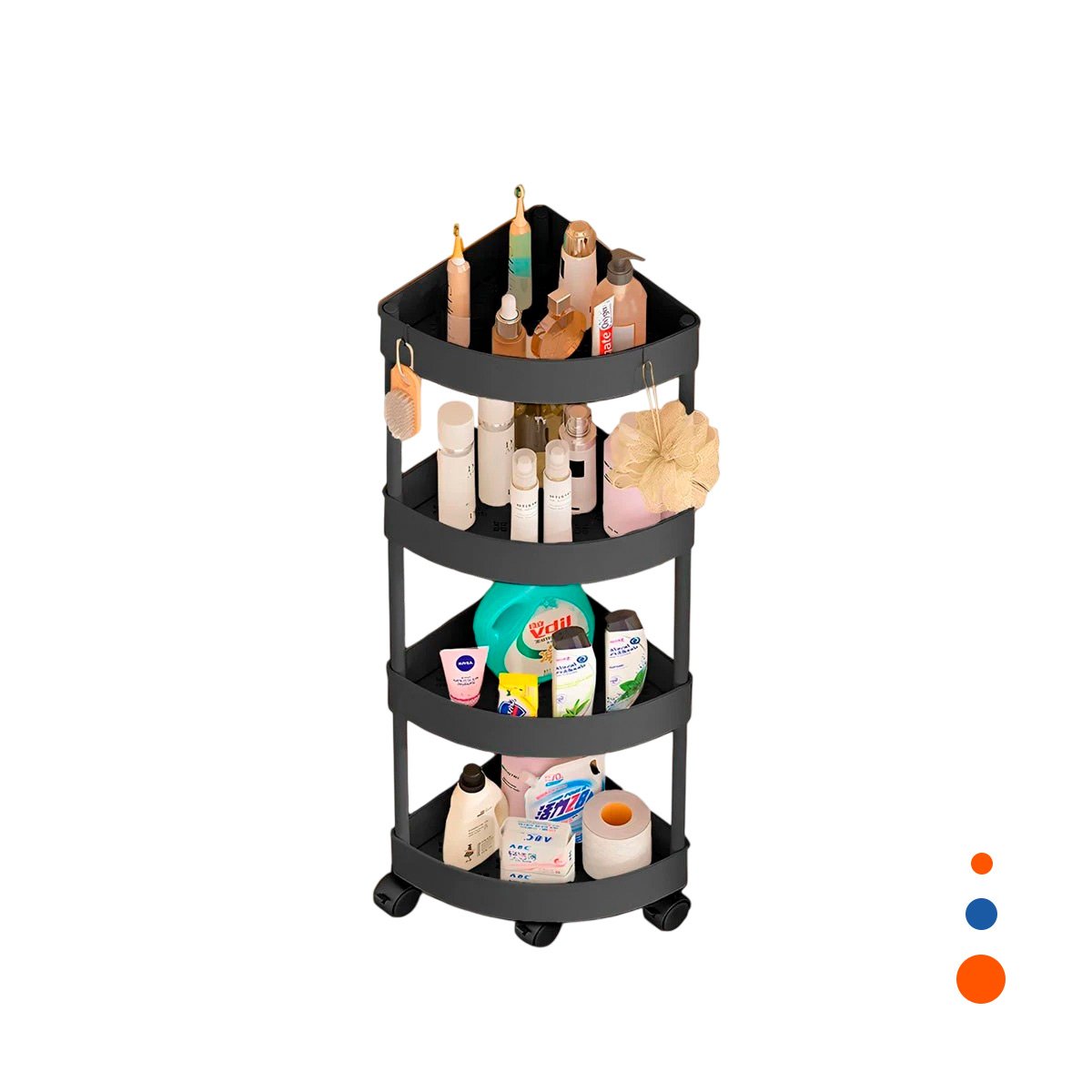 PACK4 ORGANIZADOR ESQUINERO DE 4 NIVELES CON RUEDAS NEGRO USO VERSATIL Y+PAPEL REGALO - 3
