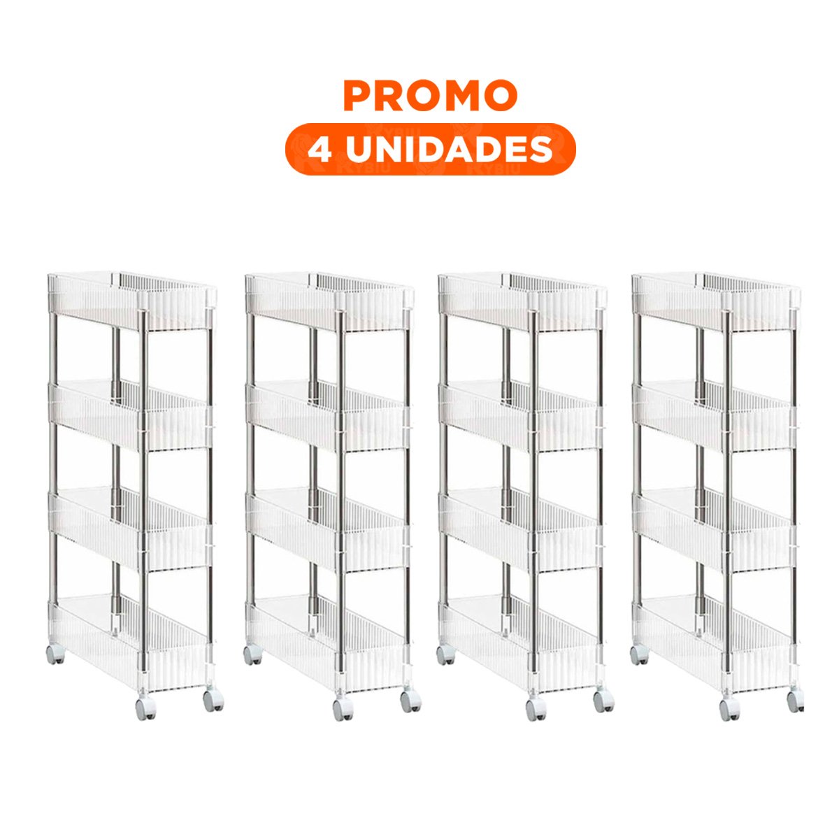 PACK4 REPISERO LATERAL 4 NIVELES CON 4 RUEDAS ESTRUCTURA FIRME ACRILICO Y+REGALO STICKER - 1