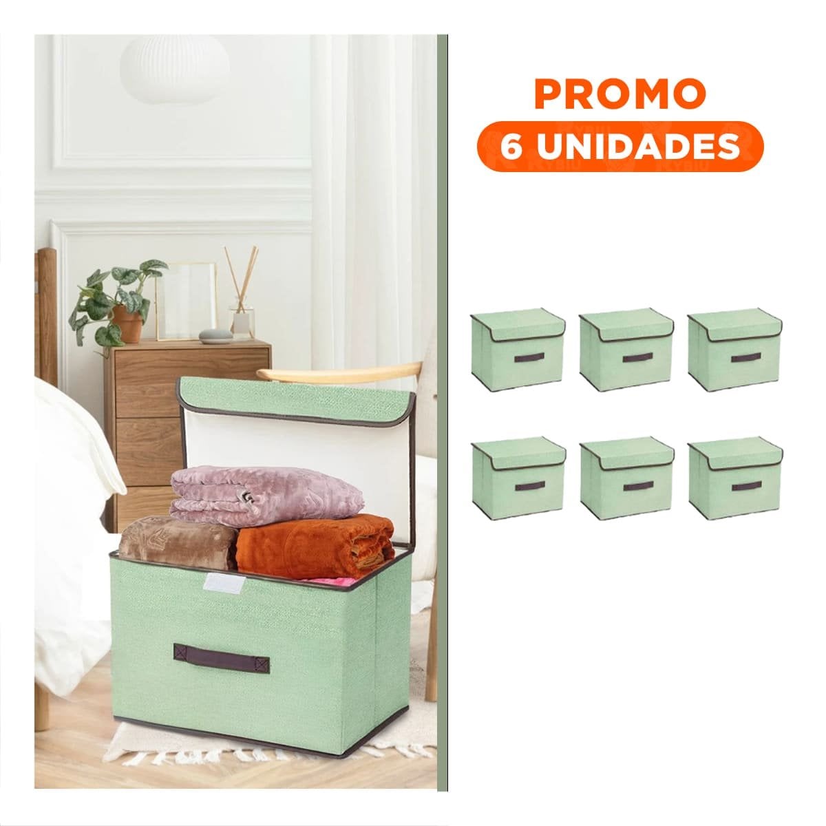 PACK6 CESTA TEXTIL VERDE 36X24X23CM COMODO Y FUNCIONAL PARA ROPA ACCESORIOS Y MAS - 1