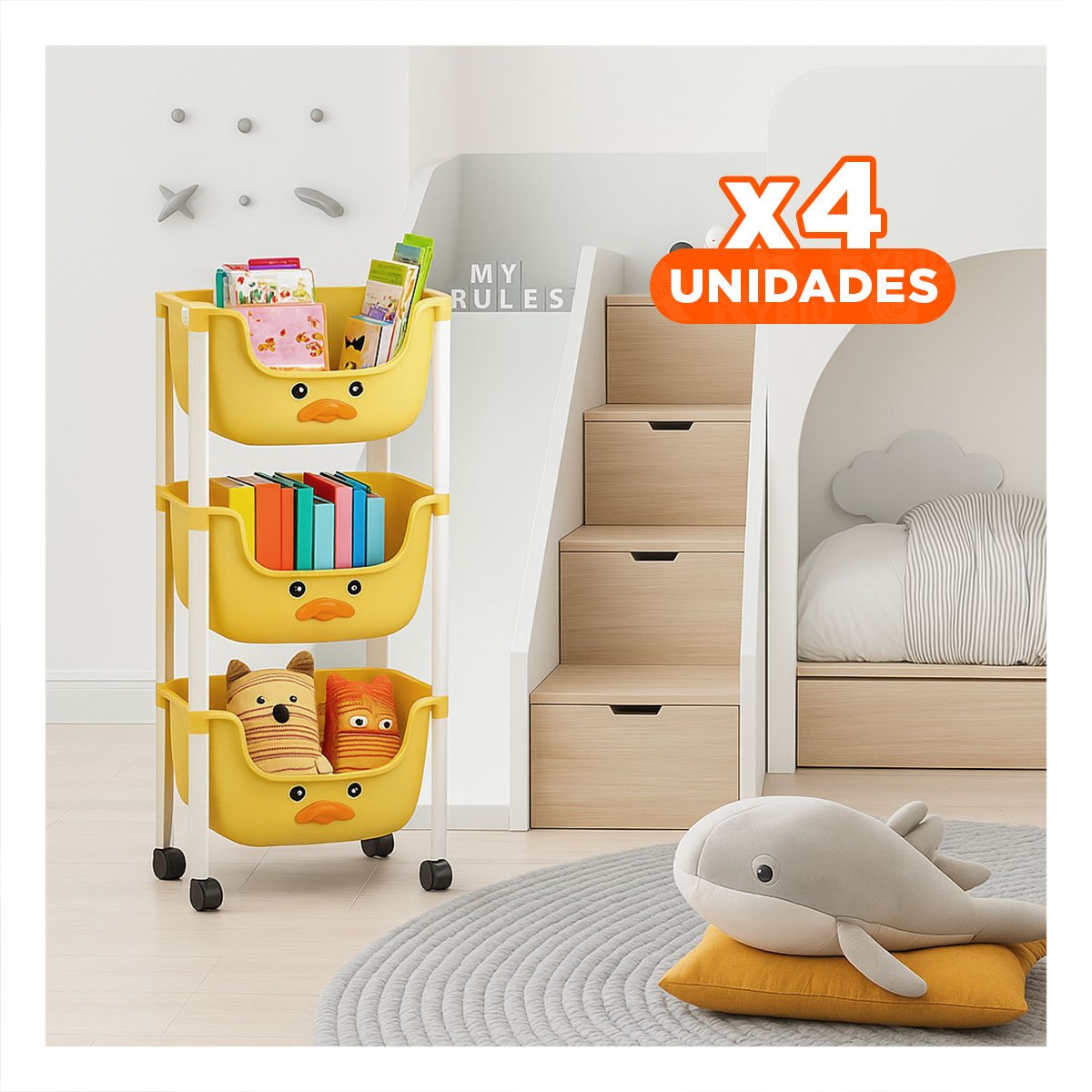 PACK4 CONTENEDOR KAWAII 3 NIVELES COMPACTO Y VERSATIL ESTILO PATO AMARILLO - 1