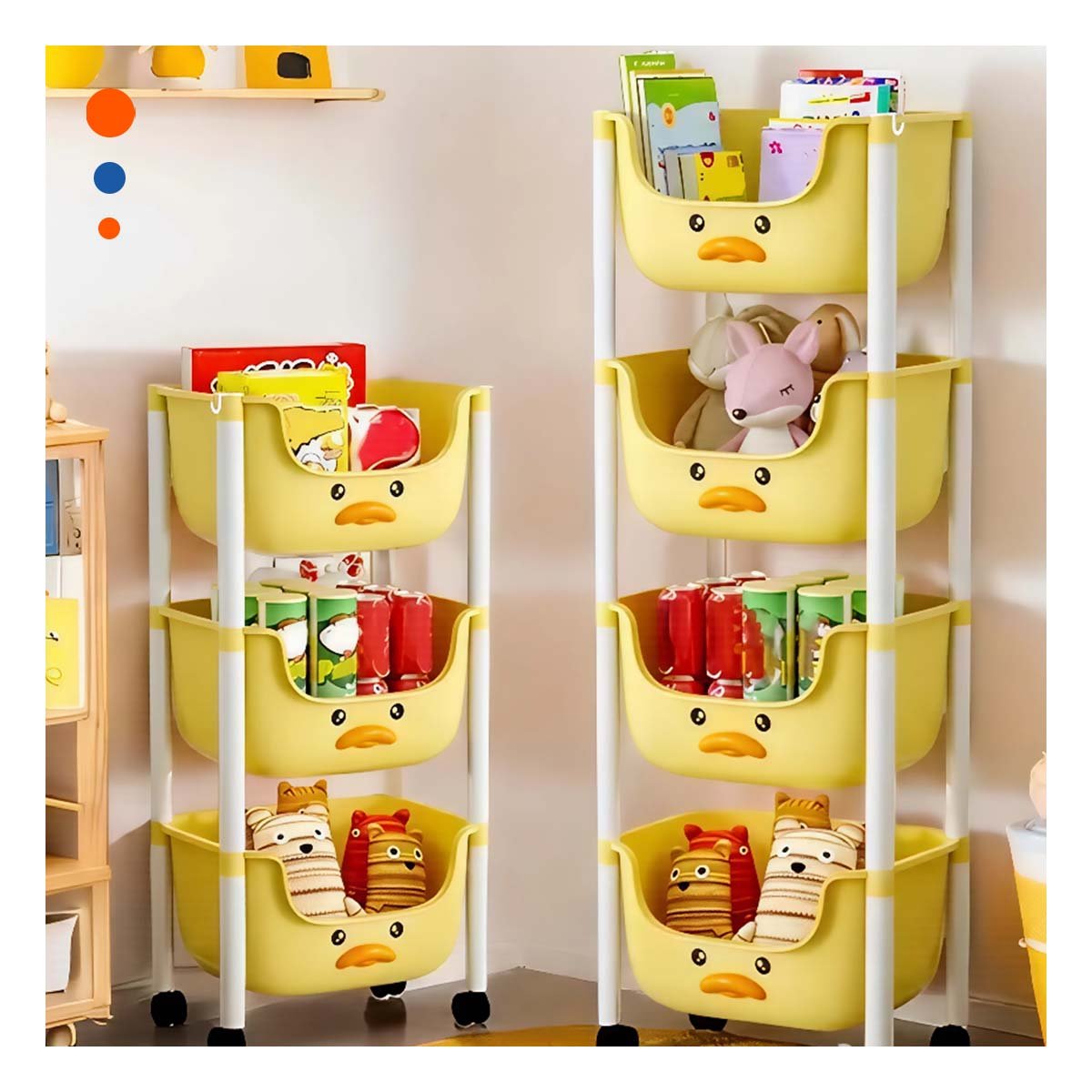 PACK4 CONTENEDOR KAWAII 3 NIVELES COMPACTO Y VERSATIL ESTILO PATO AMARILLO - 5
