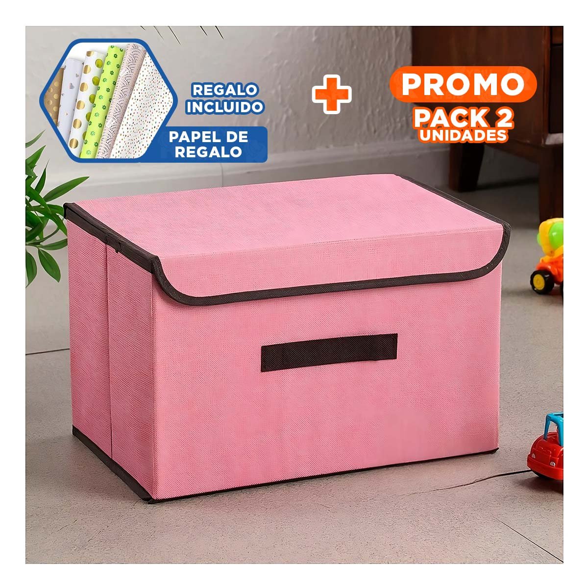 PACK2 UNIDAD TEXTIL ROSADO 36X24X23CM PARA ROPA ACCESORIOS Y MAS Y+PAPEL REGALO - 1