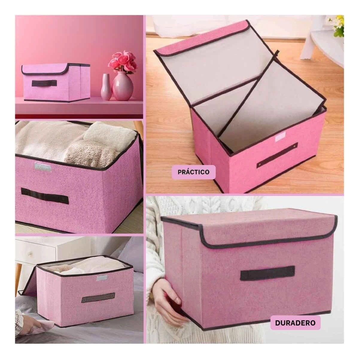 PACK2 UNIDAD TEXTIL ROSADO 36X24X23CM PARA ROPA ACCESORIOS Y MAS Y+PAPEL REGALO - 3