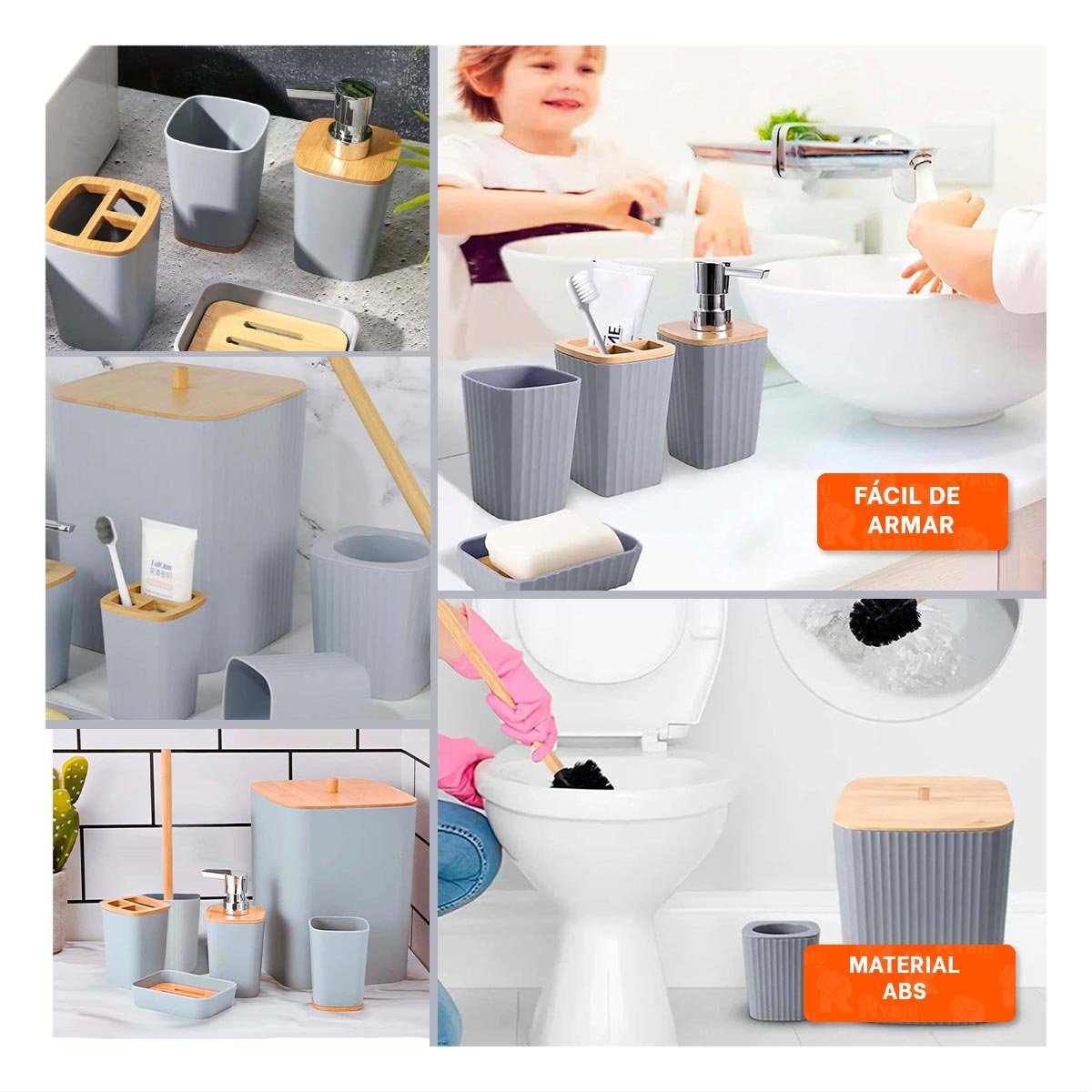 PACK6 PORTA OBJETOS PRACTICO SET 6 PIEZAS GRIS DISENO COMODO Y FACIL DE LIMPIAR Y+PAPEL REGALO - 3