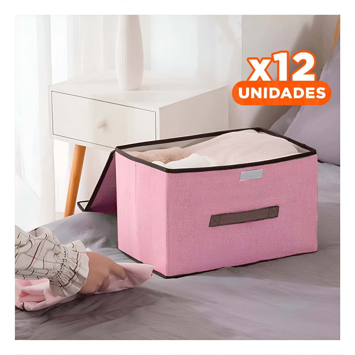 PACK12 CESTA PLEGABLE TELA ROSADO 36X24X23CM PARA GUARDADO PRACTICO Y FUNCIONAL - 1