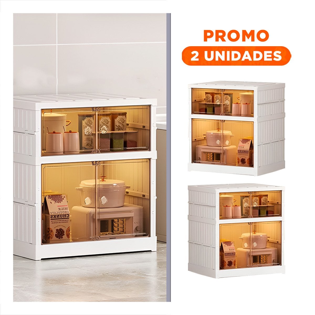 PACK2 ORGANIZADOR CON PUERTAS 2 NIVELES BLANCO PARA USO DINAMICO HOGAR - 1