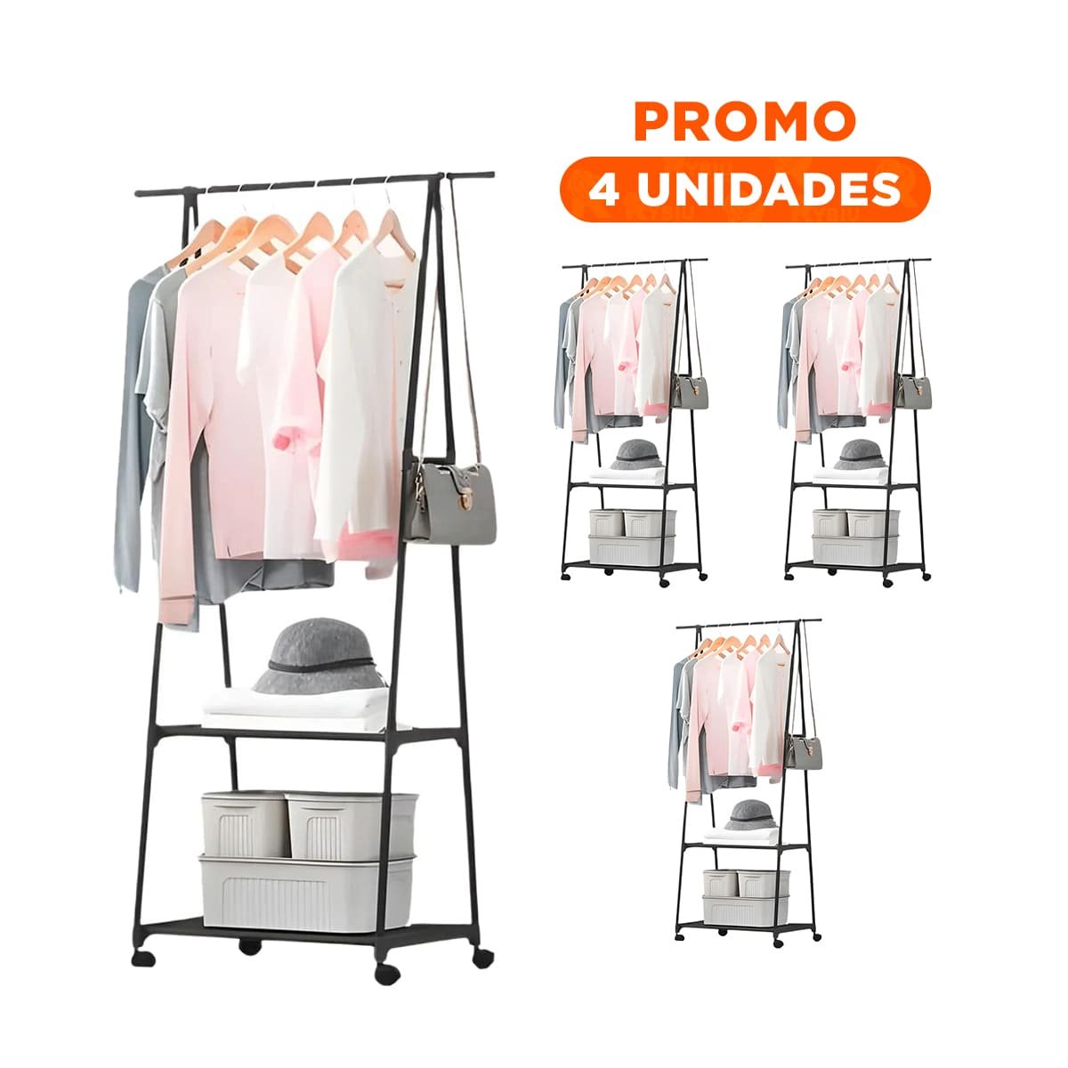 PACK4 ORGANIZADOR TRIANGULAR CON RUEDAS NEGRO PARA DORMITORIO O SALA Y+REGALO STICKER - 1