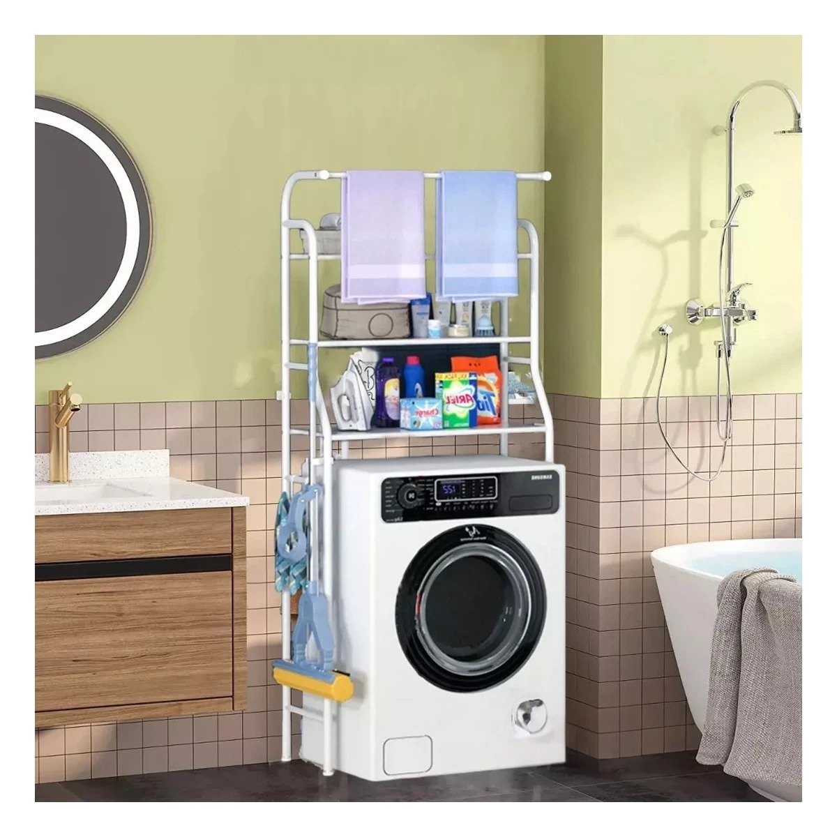 SOPORTE FIJO PARA HIGIENE CON TRES NIVELES Y COLGADOR PARA TOALLA BLANCO Y+LIGAS REGALO - 1