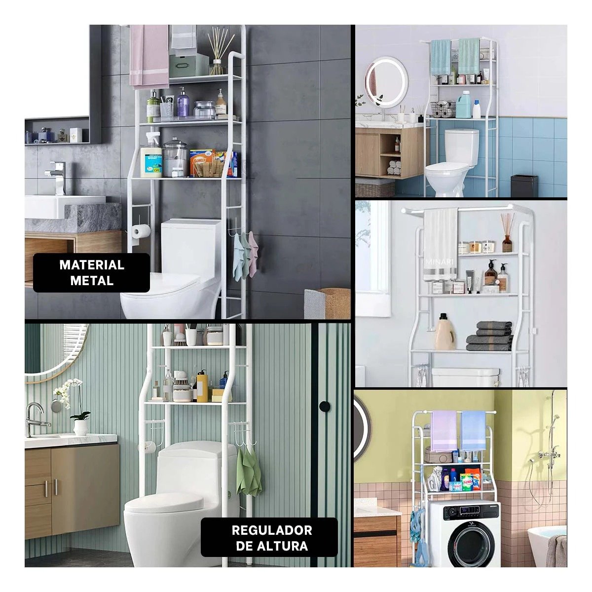 SOPORTE FIJO PARA HIGIENE CON TRES NIVELES Y COLGADOR PARA TOALLA BLANCO Y+LIGAS REGALO - 5