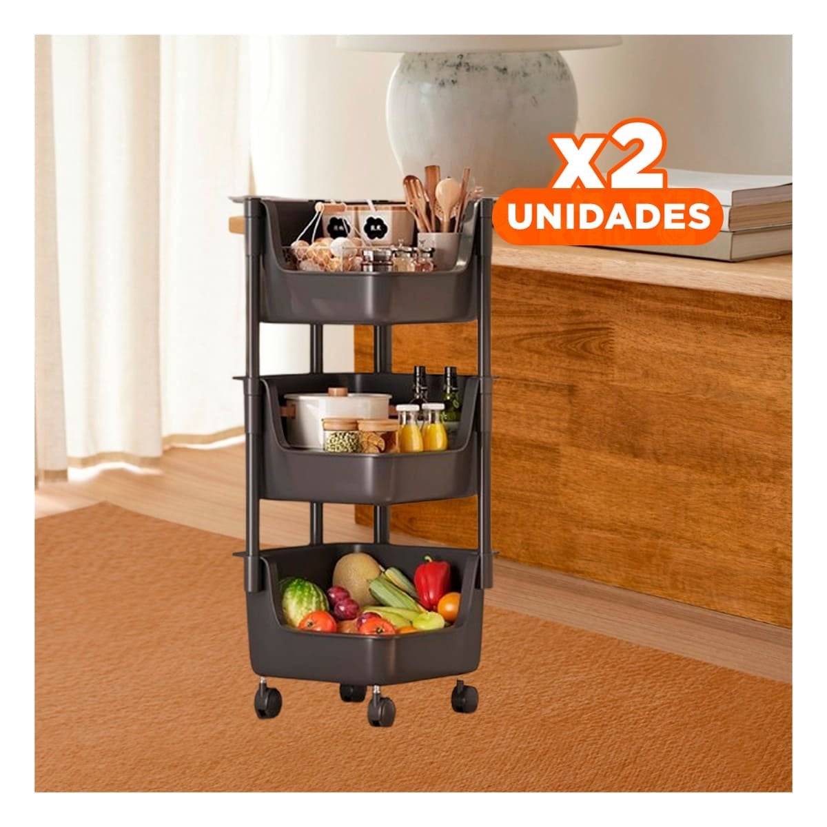 PACK2 ORGANIZADOR ESQUINERO DE 4 NIVELES CON RUEDAS BLANCO PRACTICO PARA HOGAR Y+REGALO STICKER - 1
