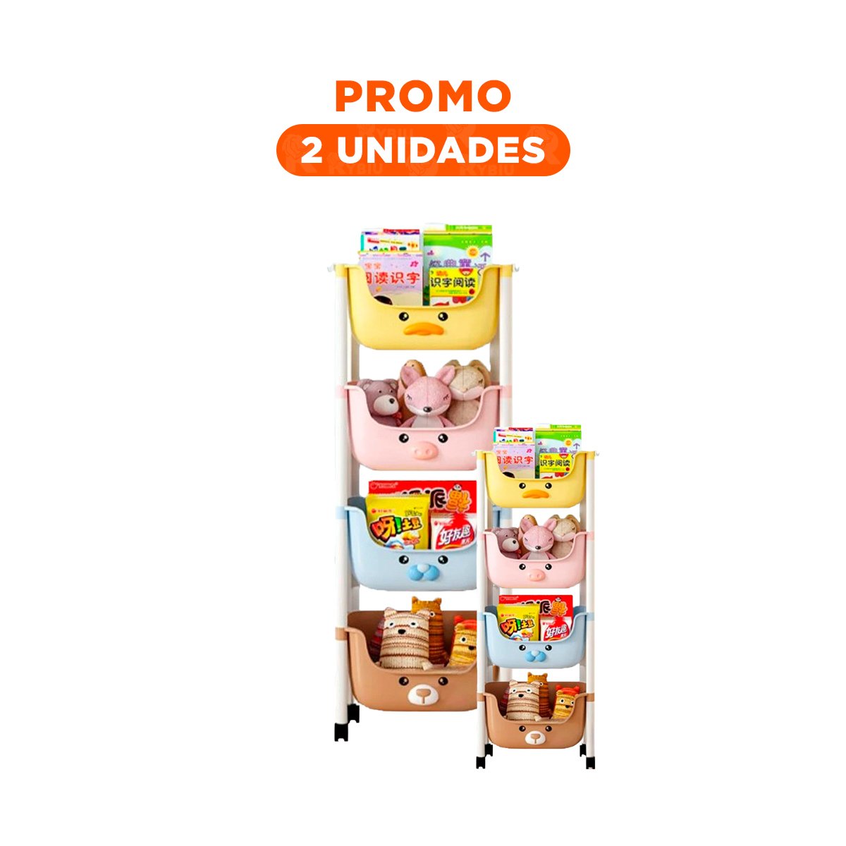PACK2 CONTENEDOR KAWAII 4 NIVELES DISENO 4 PERSONAJES PRACTICO PARA HOGAR - 1