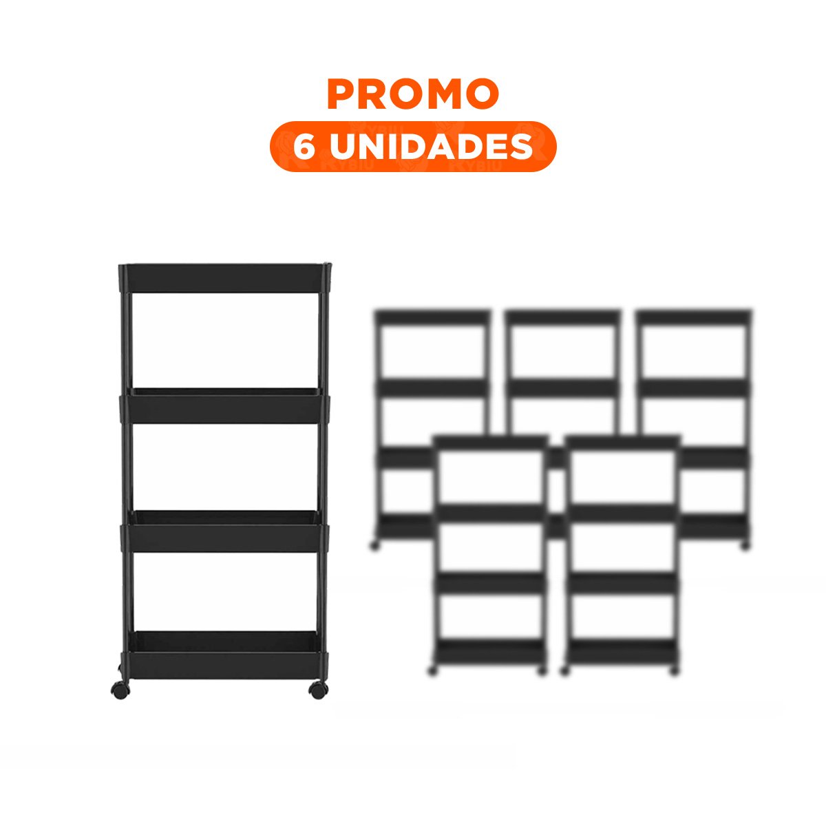 PACK6 ANAQUELERO LATERAL DE 4 NIVELES CON 4 RUEDAS NEGRO PLASTICO PRACTICO - 1
