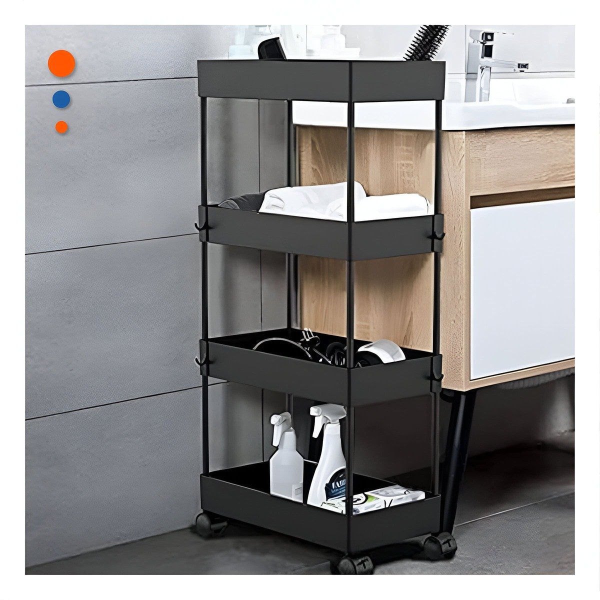 PACK2 GABINETE LATERAL DE 4 NIVELES CON 4 RUEDAS NEGRO PLASTICO COMPACTO Y+REGALO STICKER - 5