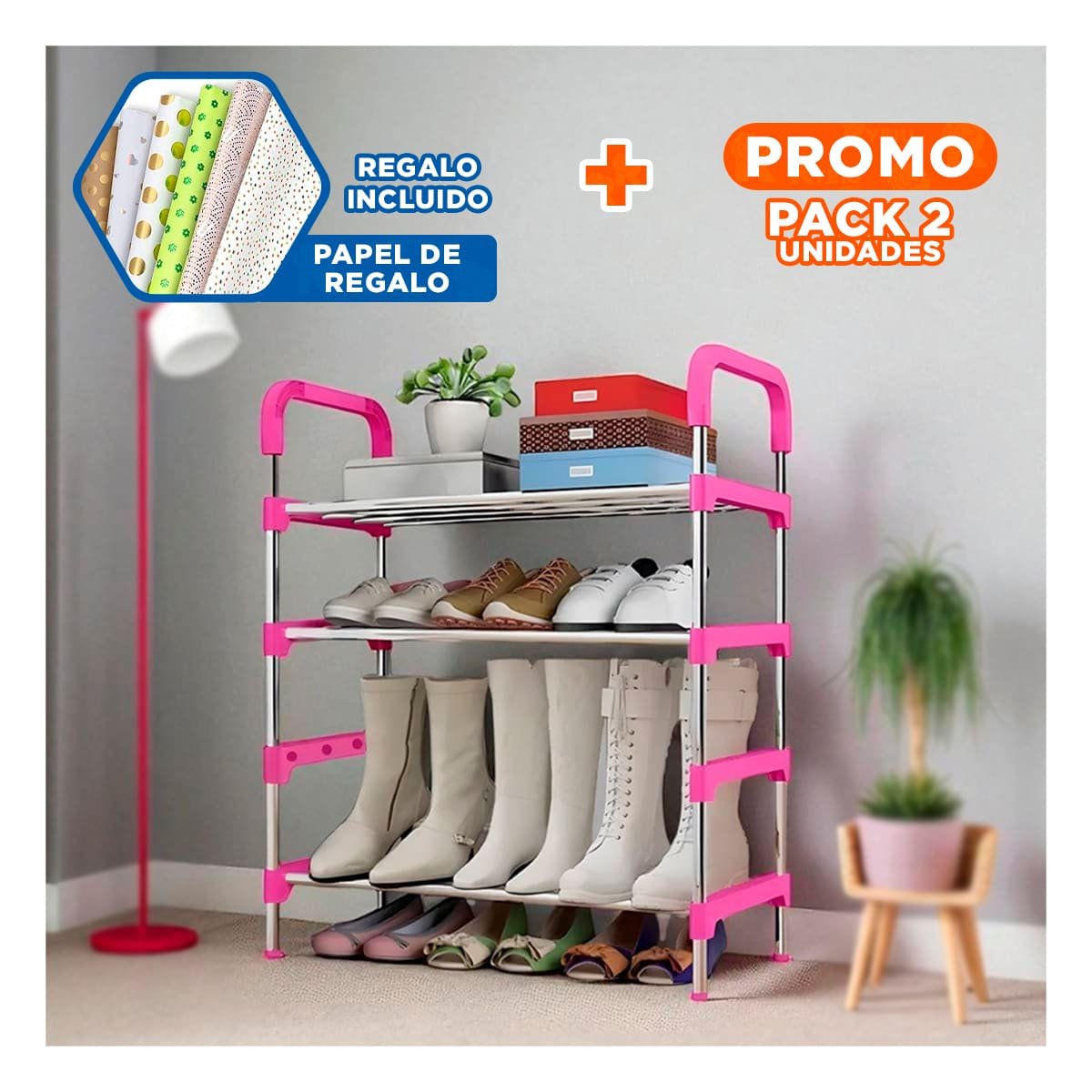 PACK2 APILADOR VERTICAL 4 NIVELES COMODO Y FACIL DE USAR Y LIGERO ROSADO Y+PAPEL REGALO - 1