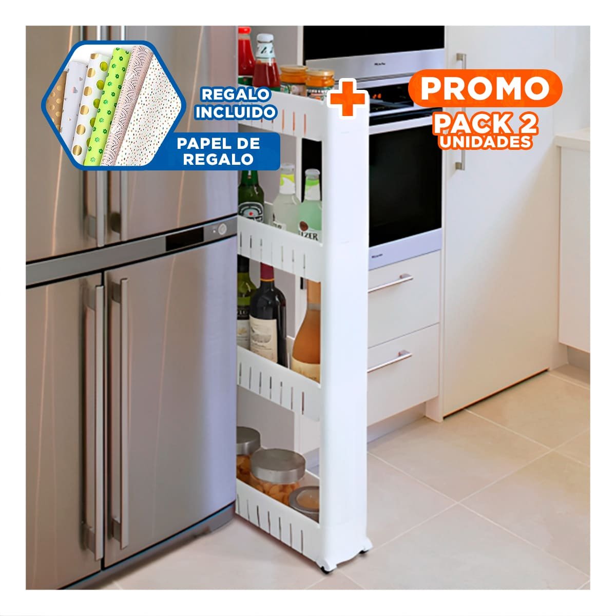 PACK2 TORRE LATERAL DELGADO DE 4 NIVELES CON RANURAS BLANCO PLASTICO Y+PAPEL REGALO - 1