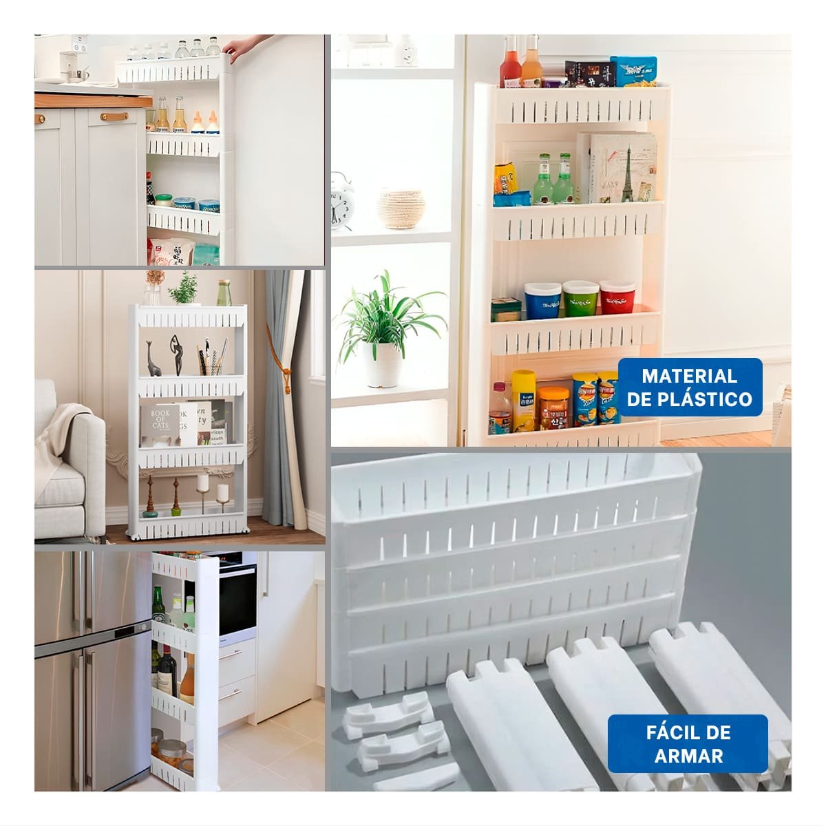 PACK2 TORRE LATERAL DELGADO DE 4 NIVELES CON RANURAS BLANCO PLASTICO Y+PAPEL REGALO - 3