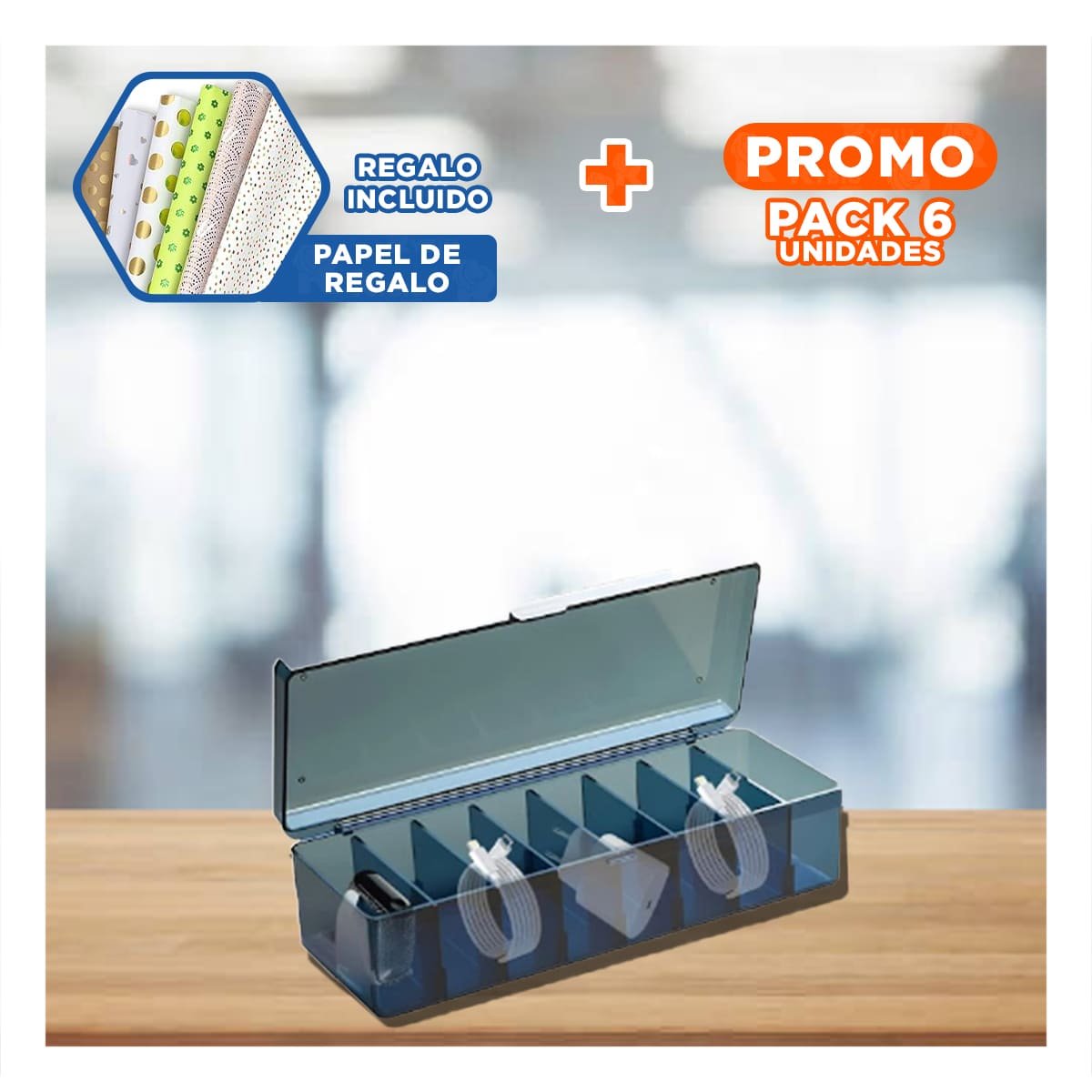 PACK6 MODULO ORGANIZADOR LIGERO UTIL 16.5X10X7.5CM PARA ORDEN AZUL Y+PAPEL REGALO - 1