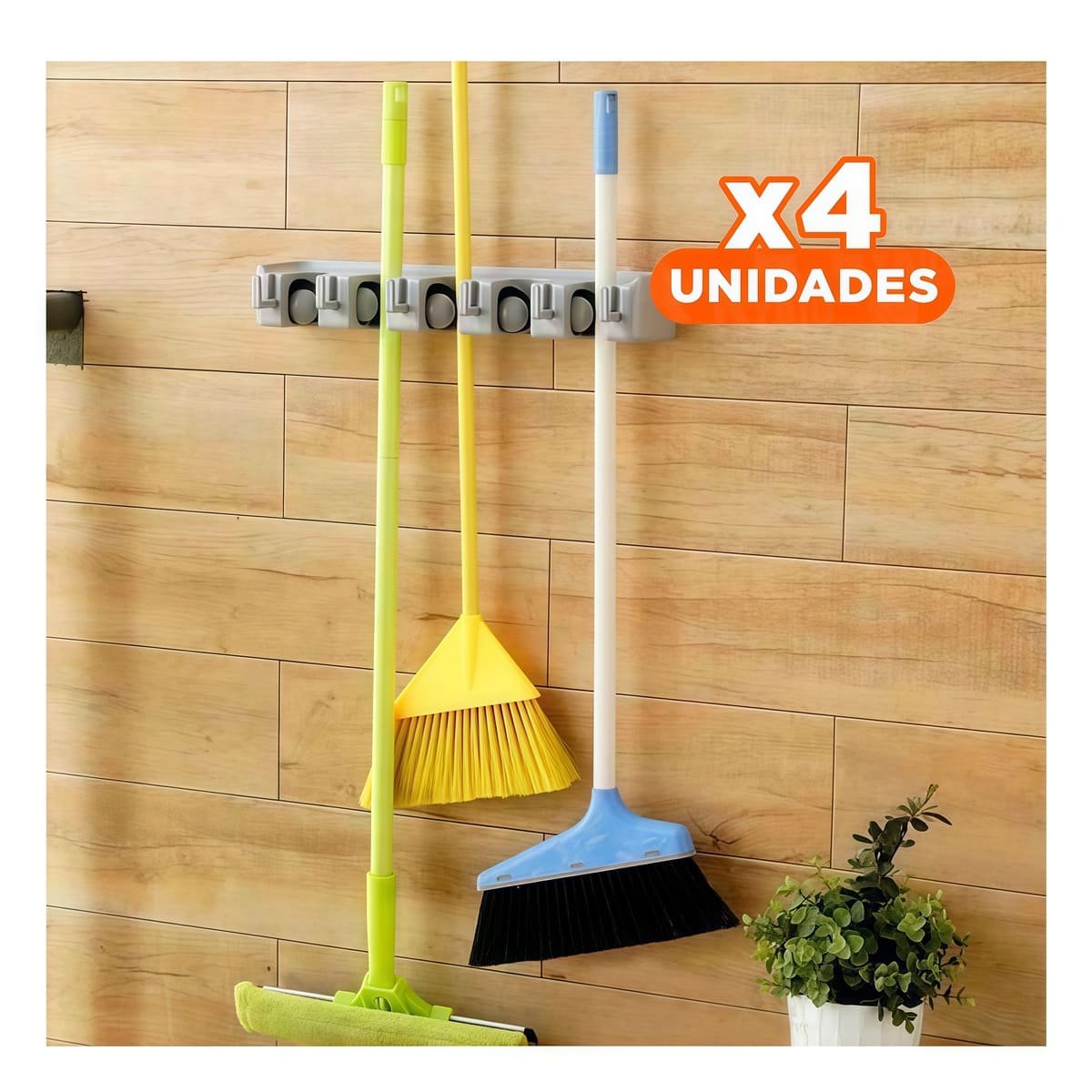 PACK4 SISTEMA FUNCIONAL PARA ESCOBAS CON 5 ESPACIOS PARA ORDEN HOGAR - 1
