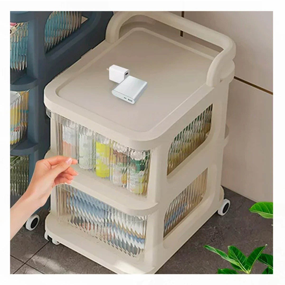 PACK2 MODULO COMPACTO CERRADO CON CAJONES DE 2 NIVELES CON ASA BEIGE CLARO Y+REGALO STICKER - 5