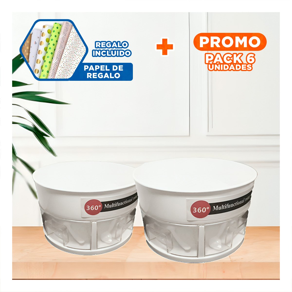 PACK6 PLATAFORMA GIRATORIA 360 GRADOS MULTIUSO CON CAJONES BLANCO Y+PAPEL REGALO - 1