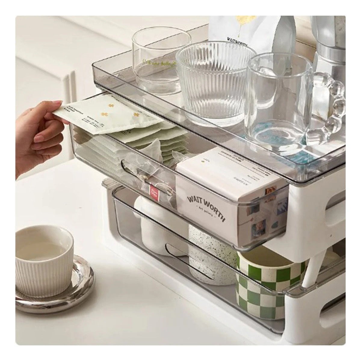 PACK2 MODULO PRACTICO DE 2 NIVELES PARA TE Y TAZAS COCINA HOGAR 39.5X27X23.5CM Y+REGALO STICKER - 5