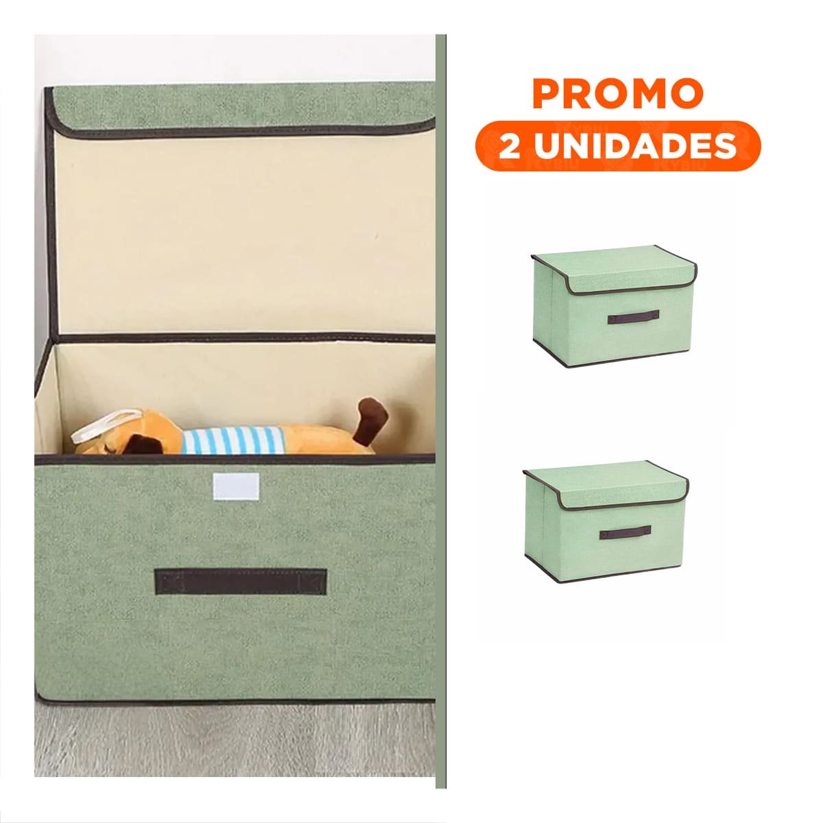 PACK2 CANASTA DE ALMACENAJE TELA VERDE 36X24X23CM PARA ESPACIOS ORDENADOS - 1