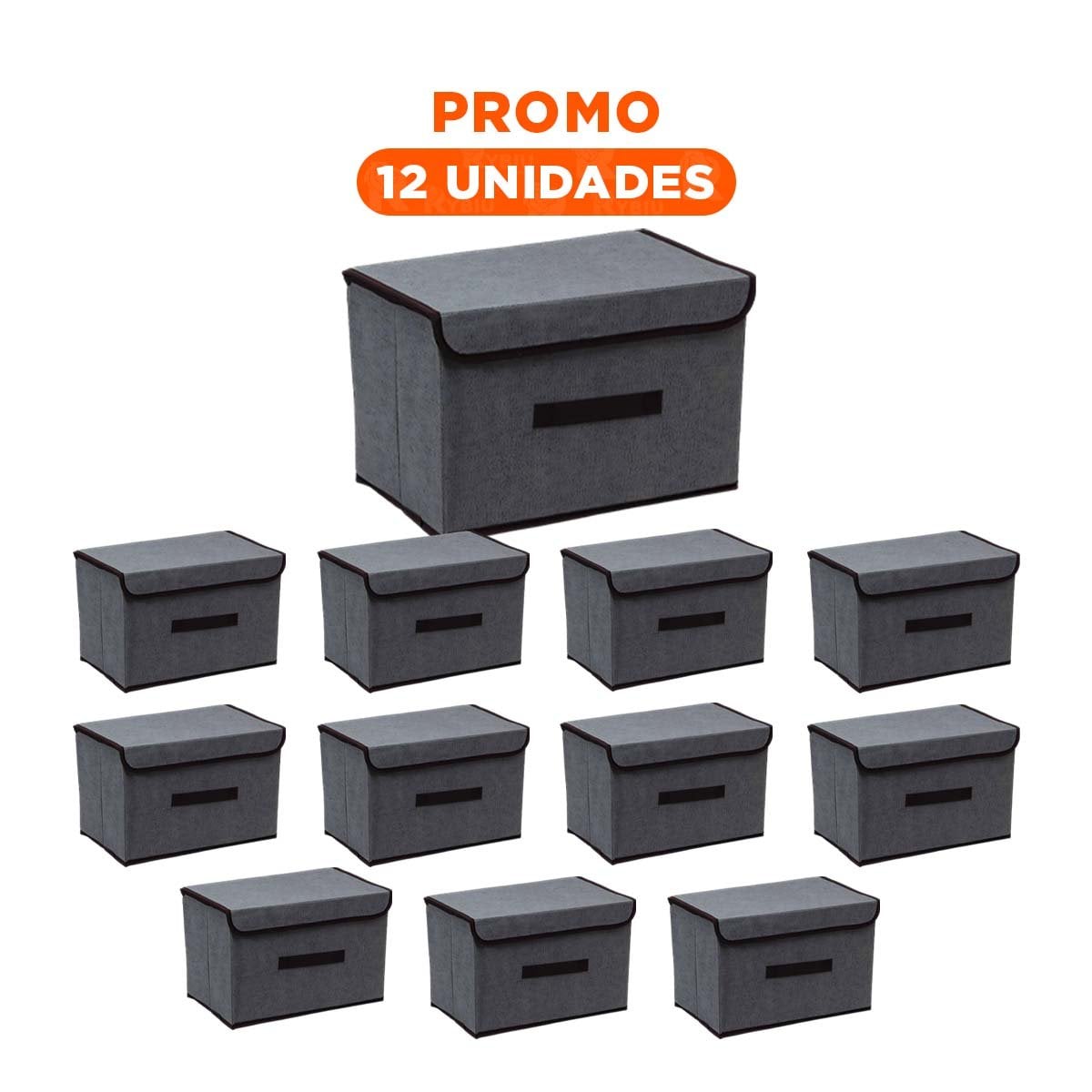 PACK12 CESTA TEXTIL NEGRO 36X24X23CM PARA ROPA ACCESORIOS Y MAS Y+REGALO STICKER - 1