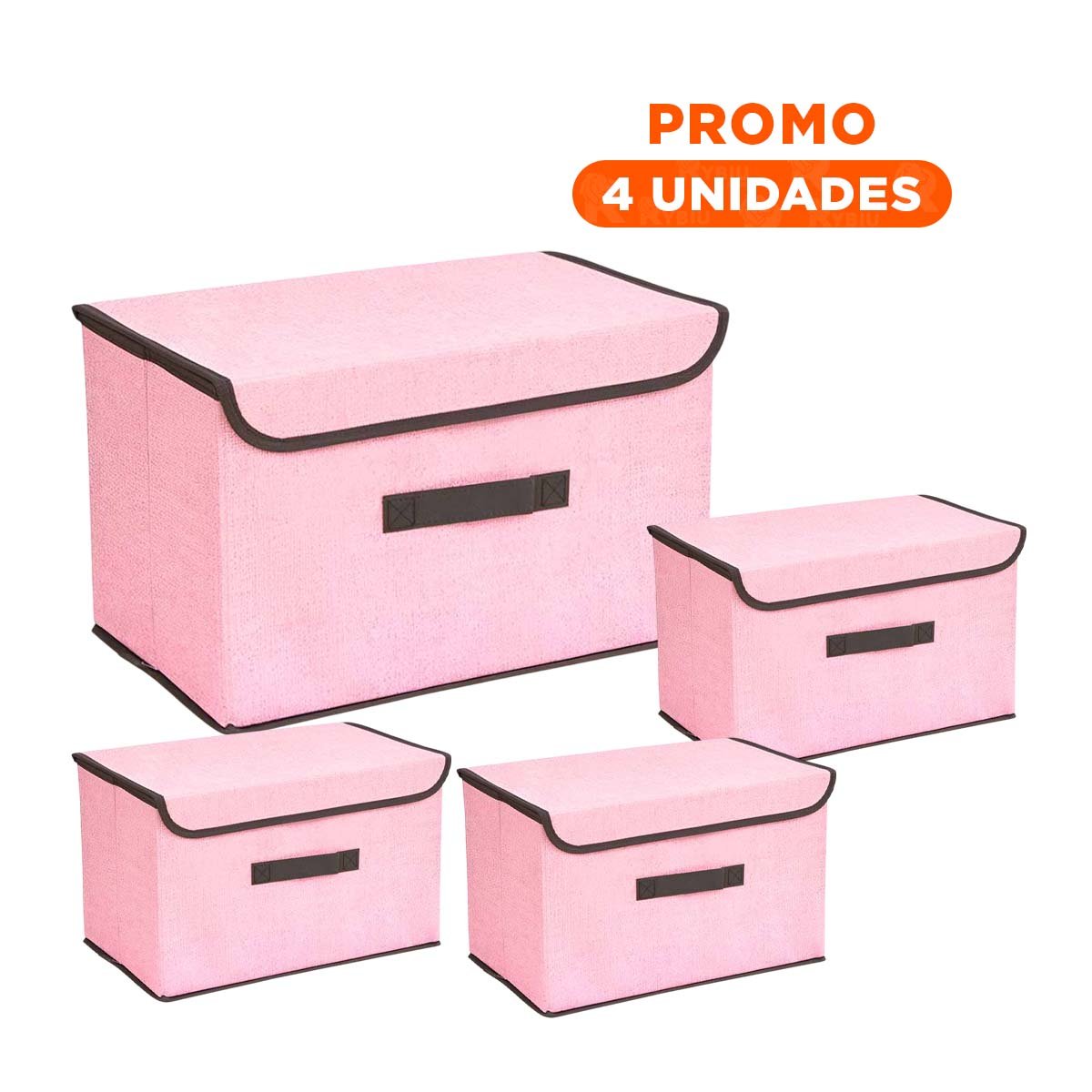 PACK4 CANASTA DE ALMACENAJE TELA ROSADO 36X24X23CM PARA ESPACIOS ORDENADOS Y+REGALO STICKER - 1