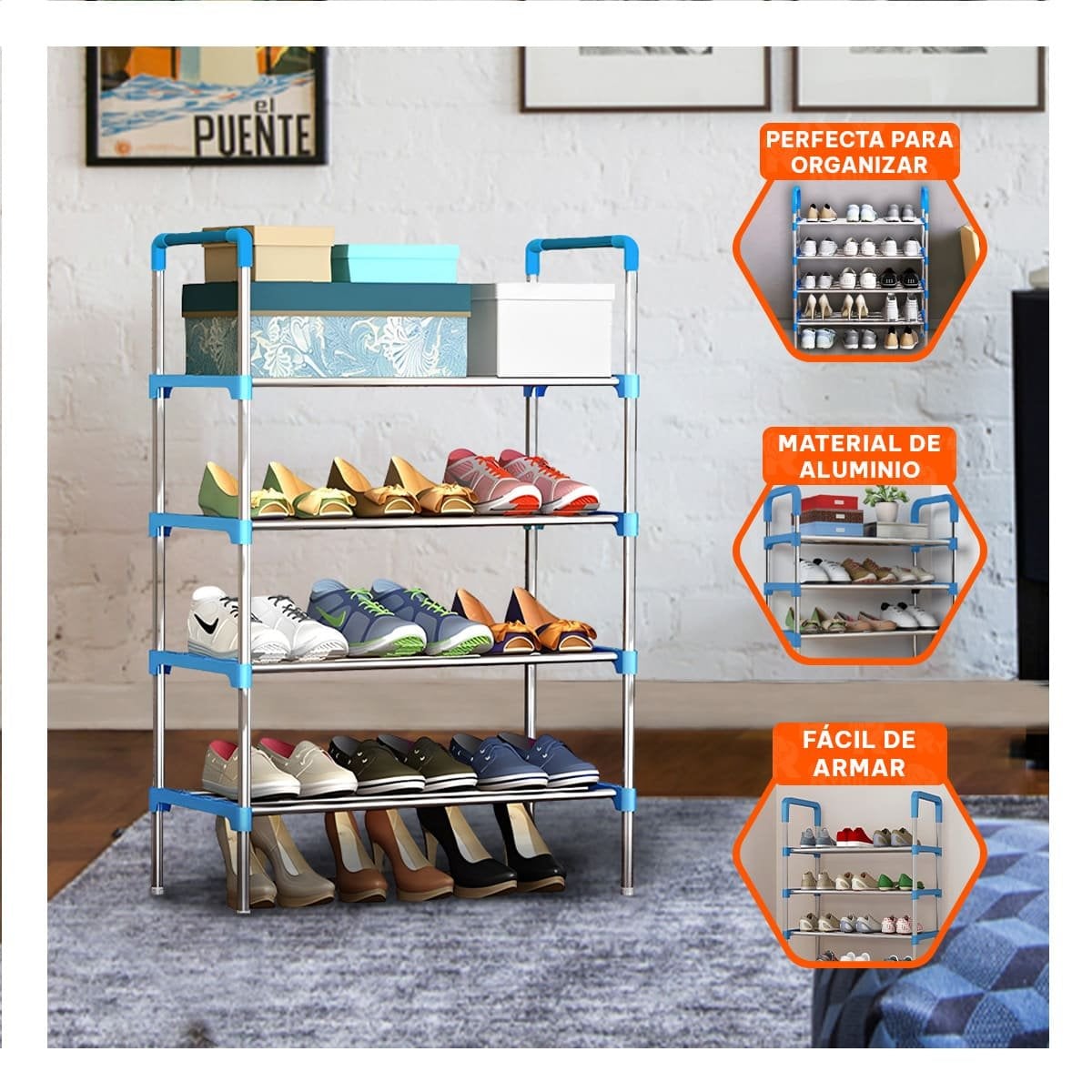 PACK6 MUEBLE VERTICAL 4 NIVELES LIGERO Y PRACTICO Y COMODO PARA CASA CELESTE - 5