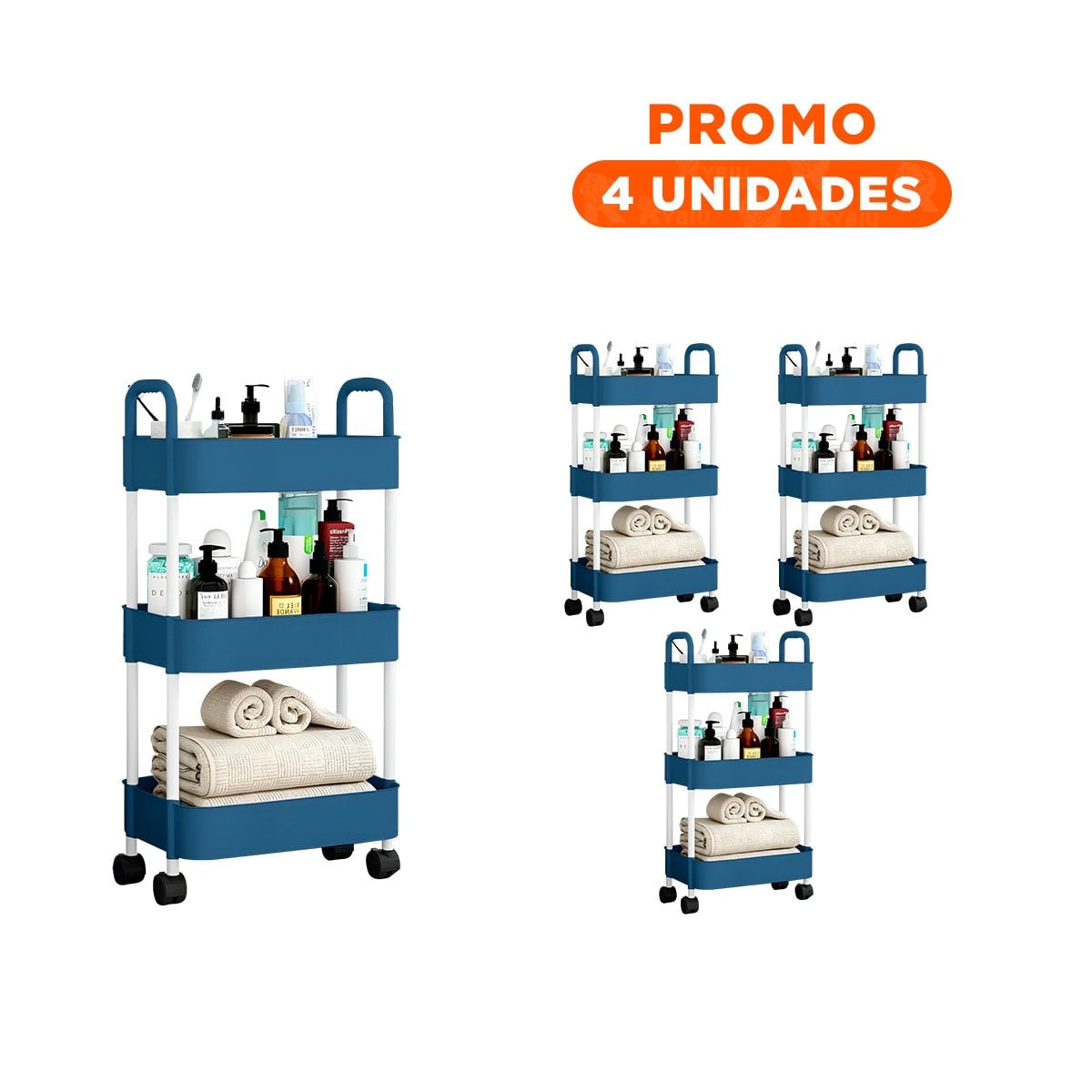 PACK4 UNIDAD MOVIL DE COCINA 3 NIVELES CON RUEDAS AZUL PRACTICA Y+REGALO STICKER - 1