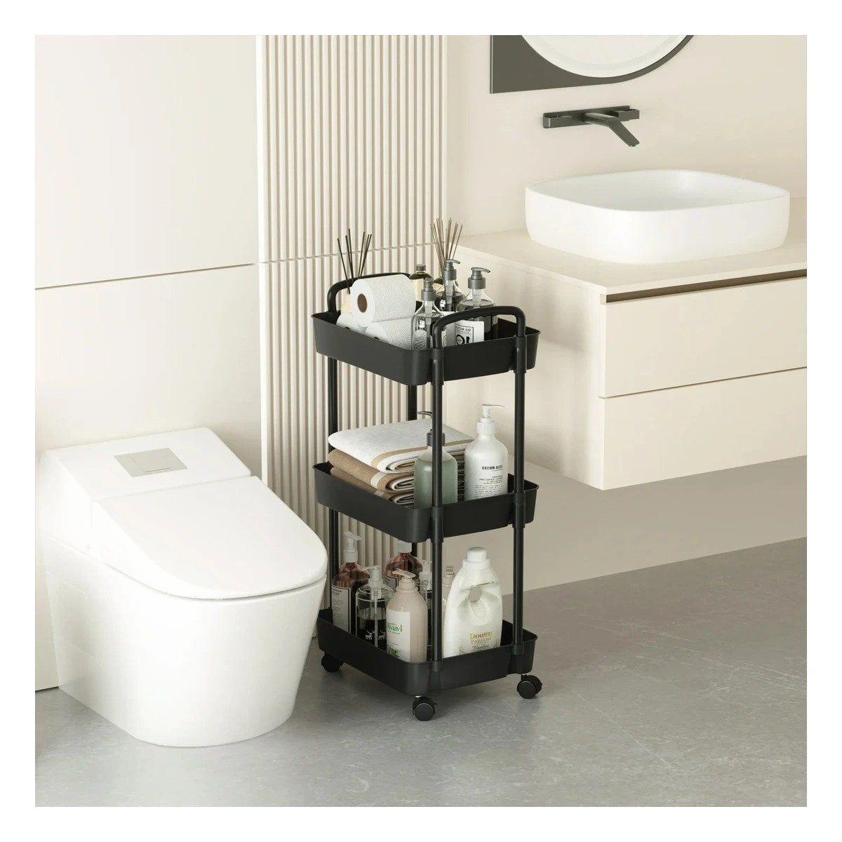 PACK2 RACK DE ALMACENAMIENTO 3 NIVELES CON RUEDAS Y ASAS HOGAR NEGRO - 3