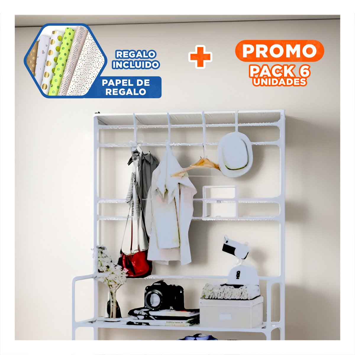 PACK6 ARTÍCULO COLGANTE COMPACTO PARA OPTIMIZAR ESPACIOS EN 5 NIVELES BLANCO Y+PAPEL REGALO - 1