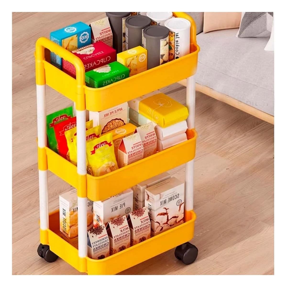 PACK4 ORGANIZADOR MOVIL DE COCINA 3 NIVELES CON RUEDAS AMARILLO PARA ESPACIOS - 2