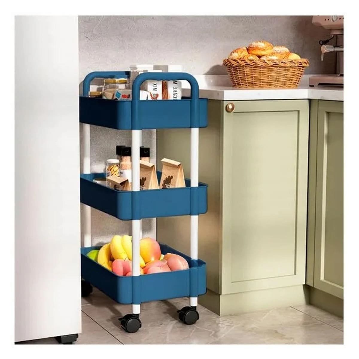 PACK4 PLATAFORMA MOVIL DE COCINA 3 NIVELES CON RUEDAS AZUL UTIL - 3