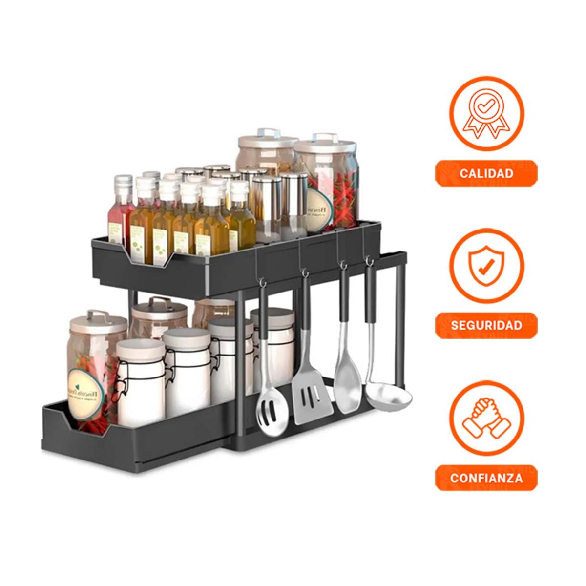 PACK6 CONTENEDOR 2 NIVELES CON 2 CAJONES DESLIZABLES RESISTENTE Y LIGERO NEGRO Y+REGALO STICKER - 2