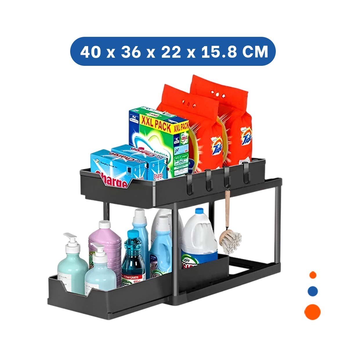 PACK6 CONTENEDOR 2 NIVELES CON 2 CAJONES DESLIZABLES RESISTENTE Y LIGERO NEGRO Y+REGALO STICKER - 4