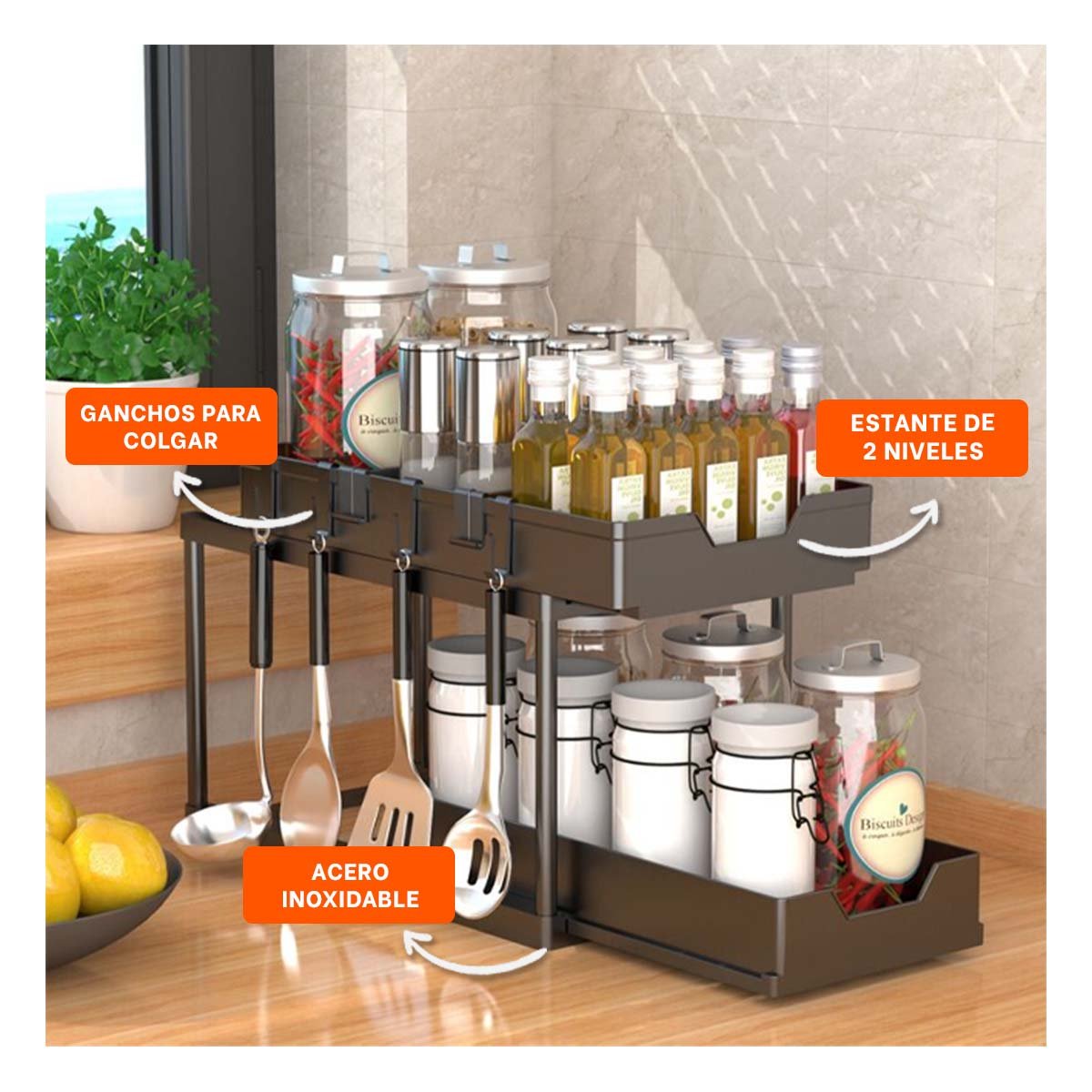 PACK6 CONTENEDOR 2 NIVELES CON 2 CAJONES DESLIZABLES RESISTENTE Y LIGERO NEGRO Y+REGALO STICKER - 5