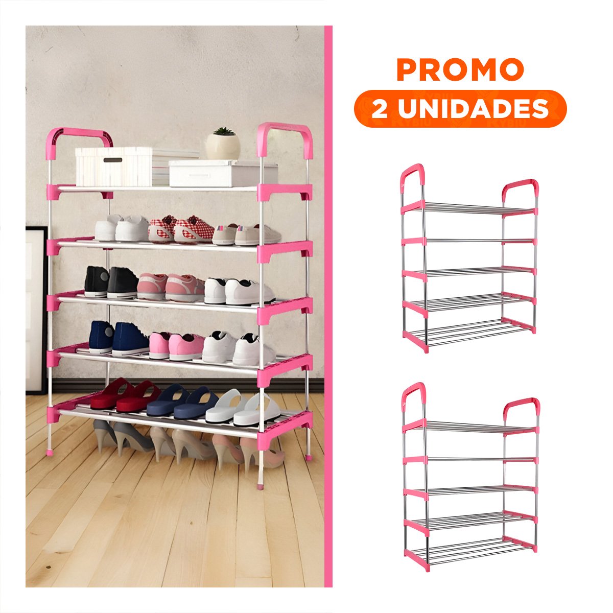 PACK2 PORTA ZAPATOS VERTICAL 5 NIVELES SEGURO Y COMODO Y PRACTICO ROSADO - 1